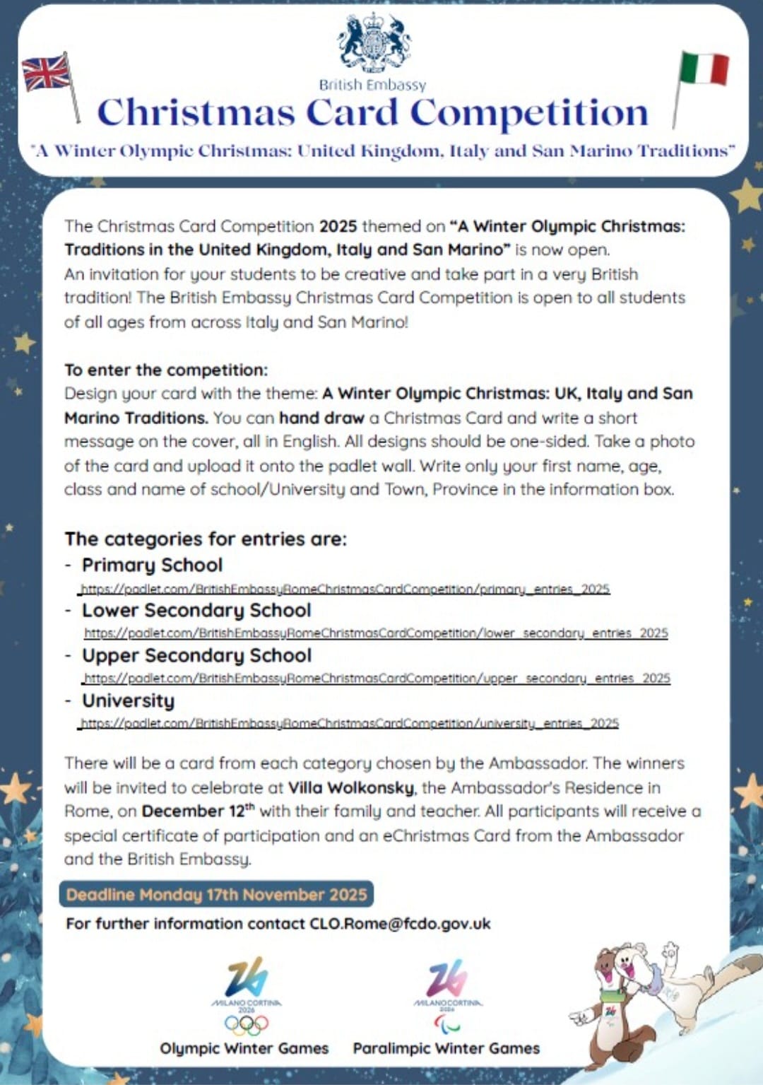 Christmas cards competition – Ambasciata Britannica
